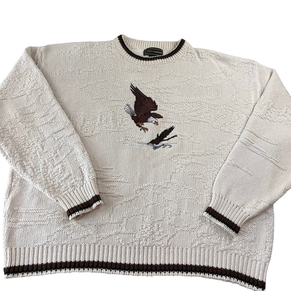 Croft & Barrow Vintage Embroidered Eagle Nature Sweater Men's size XXl White